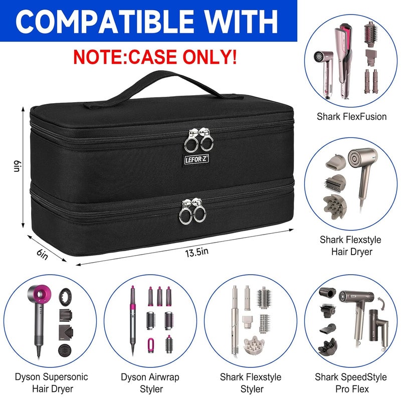LEFORZ Travel Carrying Case Compatible with Shark Flexstyle/FlexFusion/Hair Dryer,Double-Layer Hair Hot Tools Storage Bag Fits for Dyson Airwrap Styler/Supersonic Hair Dryer and Attachments,Black-Bag Only - Image 2